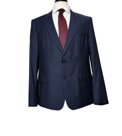 Versace Collection Mens Navy Multi-Pinstripe Peak Lapel Classic Fit 2-Button Wool Suit - 44R