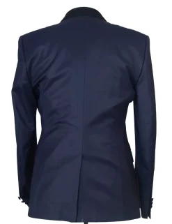 Versace Collection Mens Solid Navy Peak Lapel Classic Fit 1-Button Wool Tuxedo - 38R