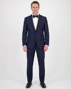 Versace Collection Mens Solid Navy Peak Lapel Classic Fit 1-Button Wool Tuxedo - 38R
