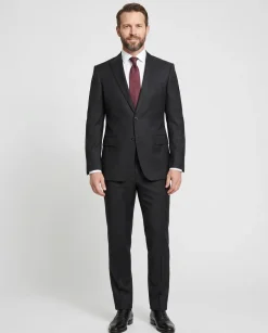 Versace Collection Mens Solid Black Peak Lapel Slim Fit 2-Button Wool Suit - 42R