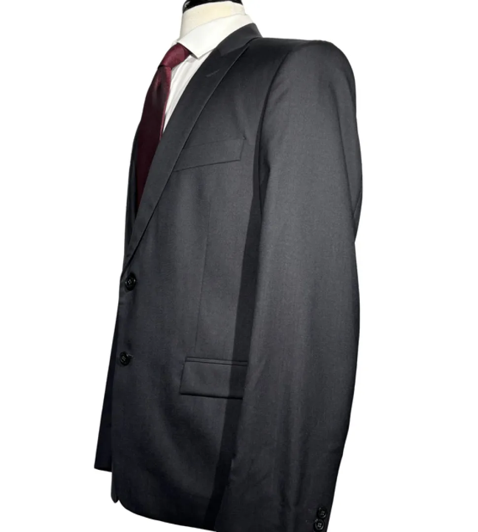 Versace Collection Mens Solid Black Peak Lapel Slim Fit 2-Button Wool Suit - 42R