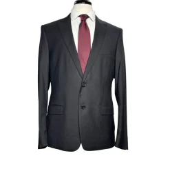 Versace Collection Mens Solid Black Peak Lapel Slim Fit 2-Button Wool Suit - 42R