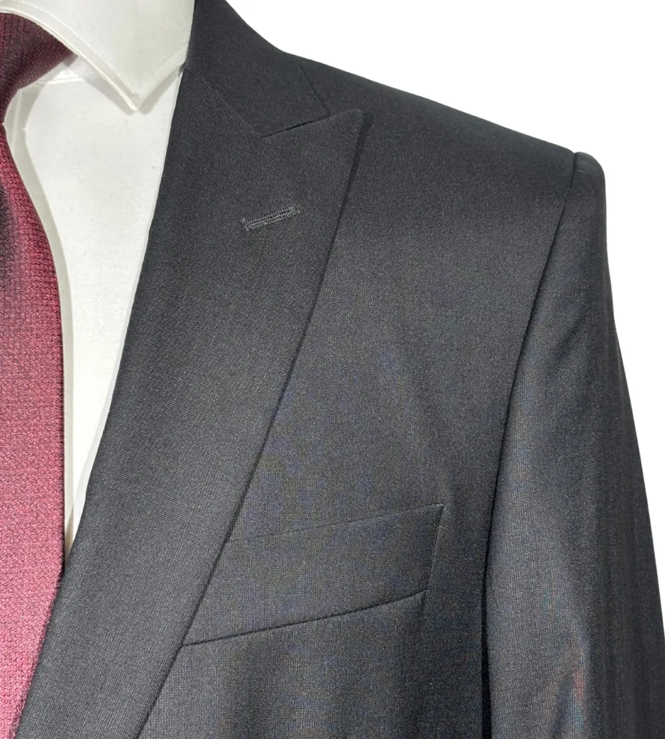 Versace Collection Mens Solid Black Peak Lapel Slim Fit 2-Button Wool Suit - 42R