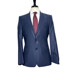 Versace Collection Mens Solid Navy Notch Lapel Classic Fit 2-Button Wool Silk Suit - 40R