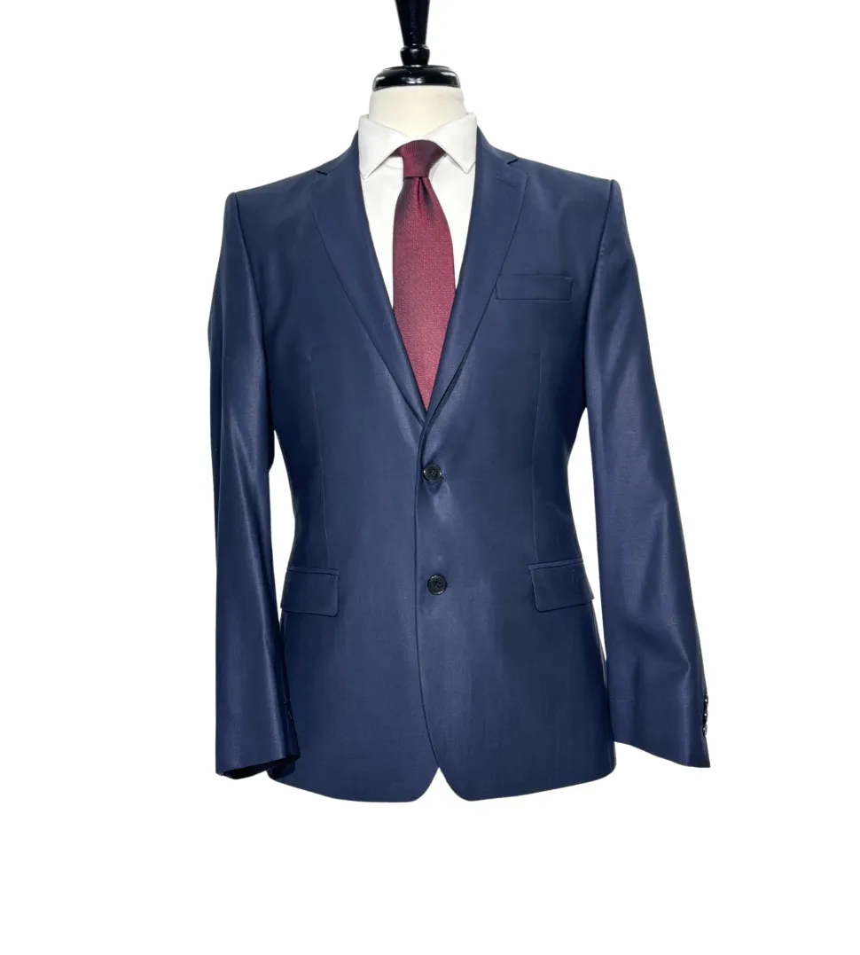 Versace Collection Mens Solid Navy Notch Lapel Classic Fit 2-Button Wool Silk Suit - 40R