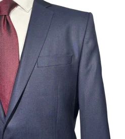 Versace Collection Mens Solid Navy Notch Lapel Classic Fit 2-Button Wool Silk Suit - 40R