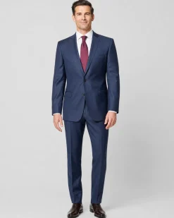 Versace Collection Mens Solid Navy Notch Lapel Classic Fit 2-Button Wool Silk Suit - 40R