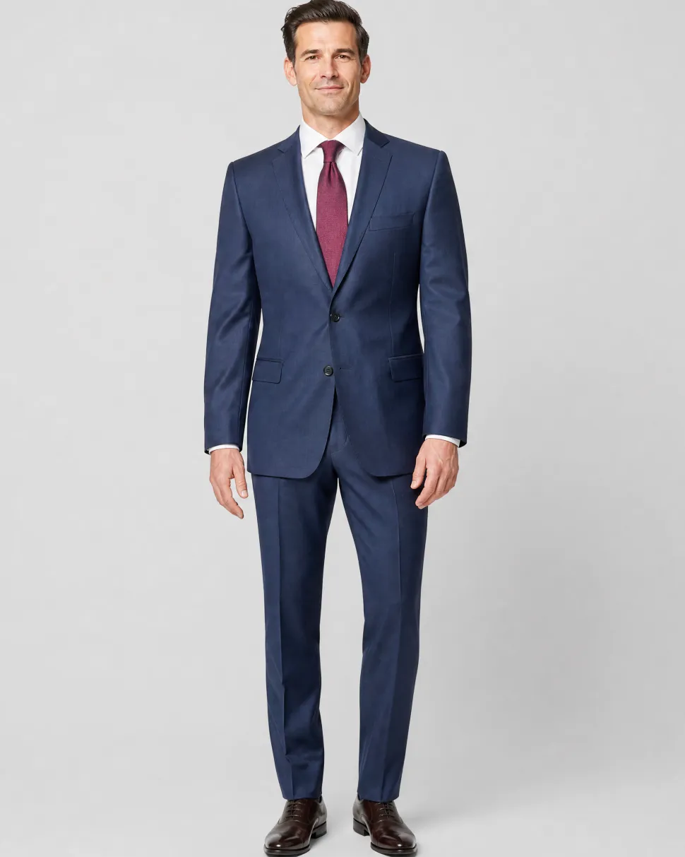 Versace Collection Mens Solid Navy Notch Lapel Classic Fit 2-Button Wool Silk Suit - 40R