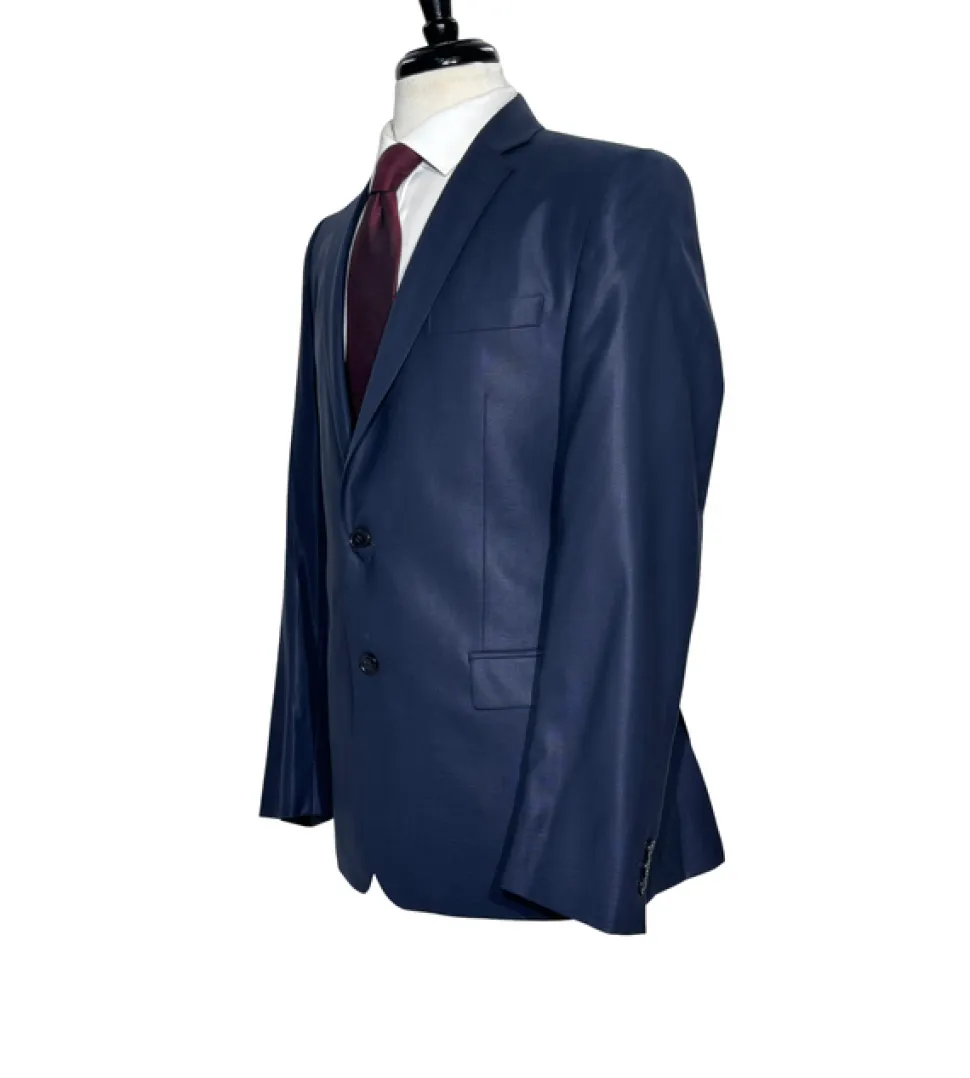 Versace Collection Mens Solid Navy Notch Lapel Classic Fit 2-Button Wool Silk Suit - 40R