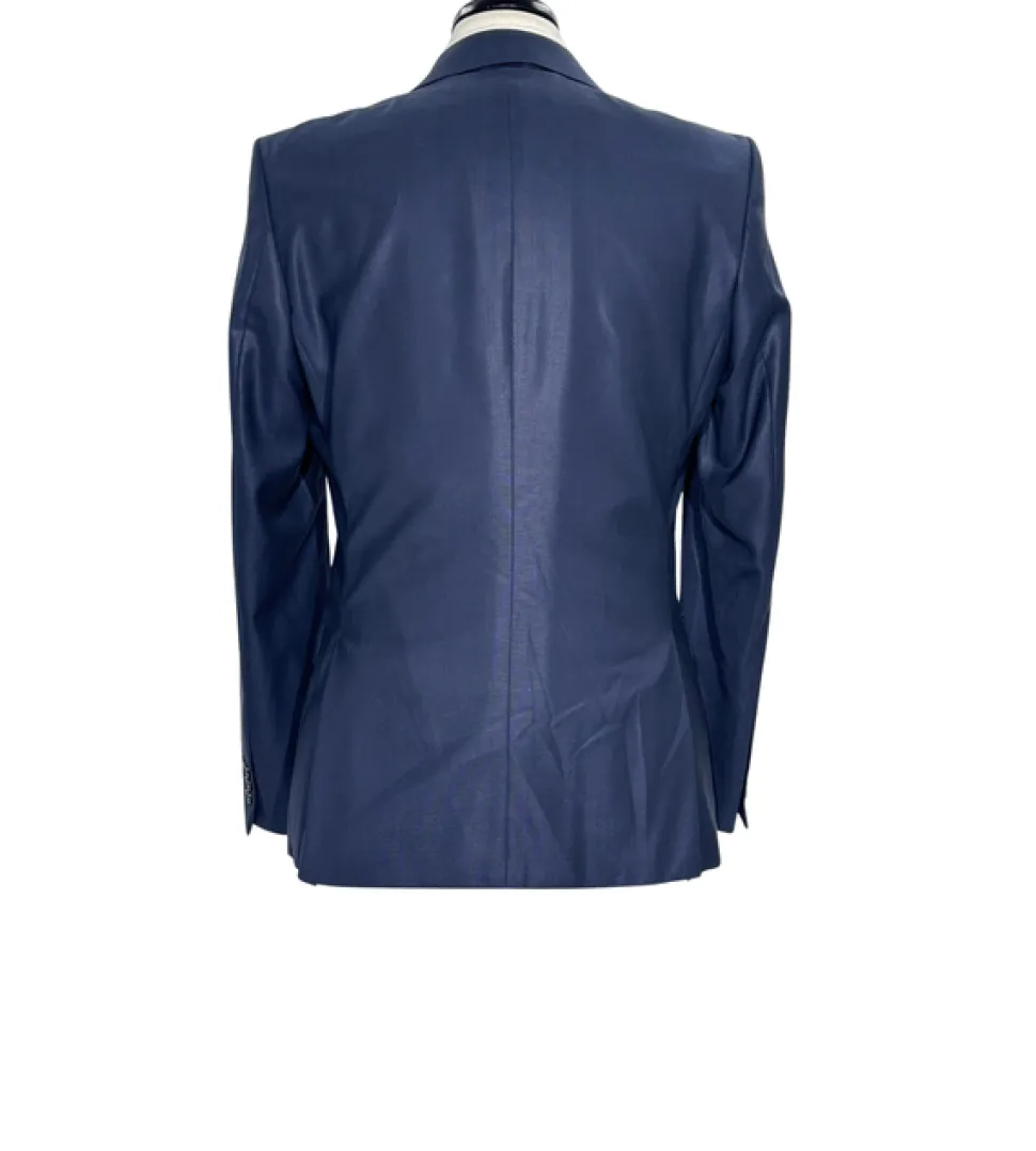 Versace Collection Mens Solid Navy Notch Lapel Classic Fit 2-Button Wool Silk Suit - 40R