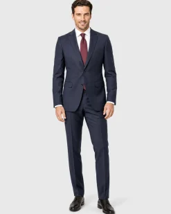 Versace Collection Mens Solid Dark Blue Notch Lapel Classic Fit 2-Button Wool Suit - 44L