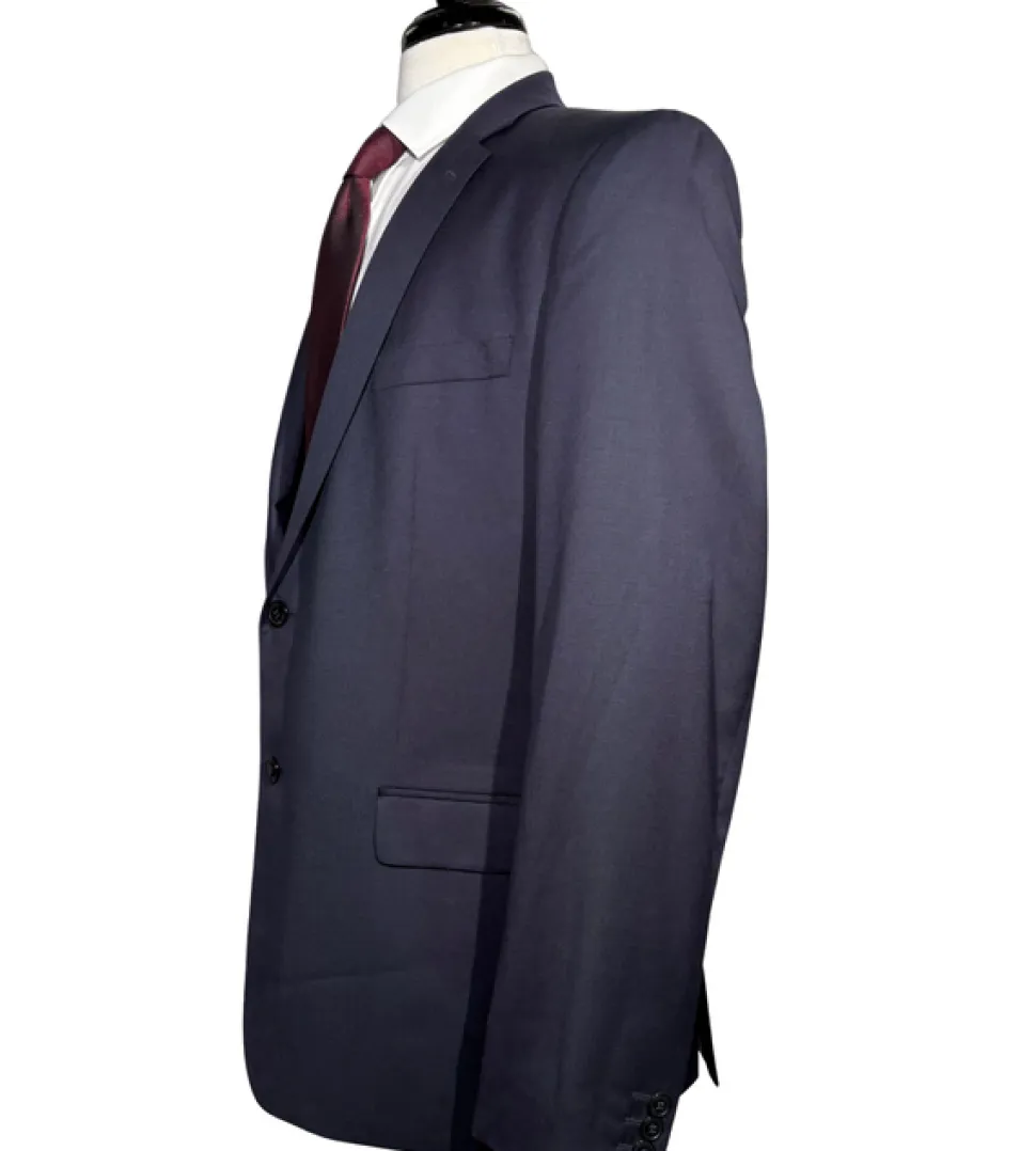 Versace Collection Mens Solid Dark Blue Notch Lapel Classic Fit 2-Button Wool Suit - 44L