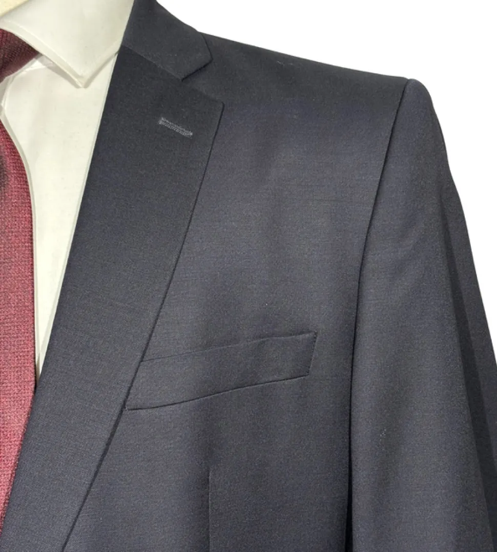 Versace Collection Mens Solid Dark Blue Notch Lapel Classic Fit 2-Button Wool Suit - 44L