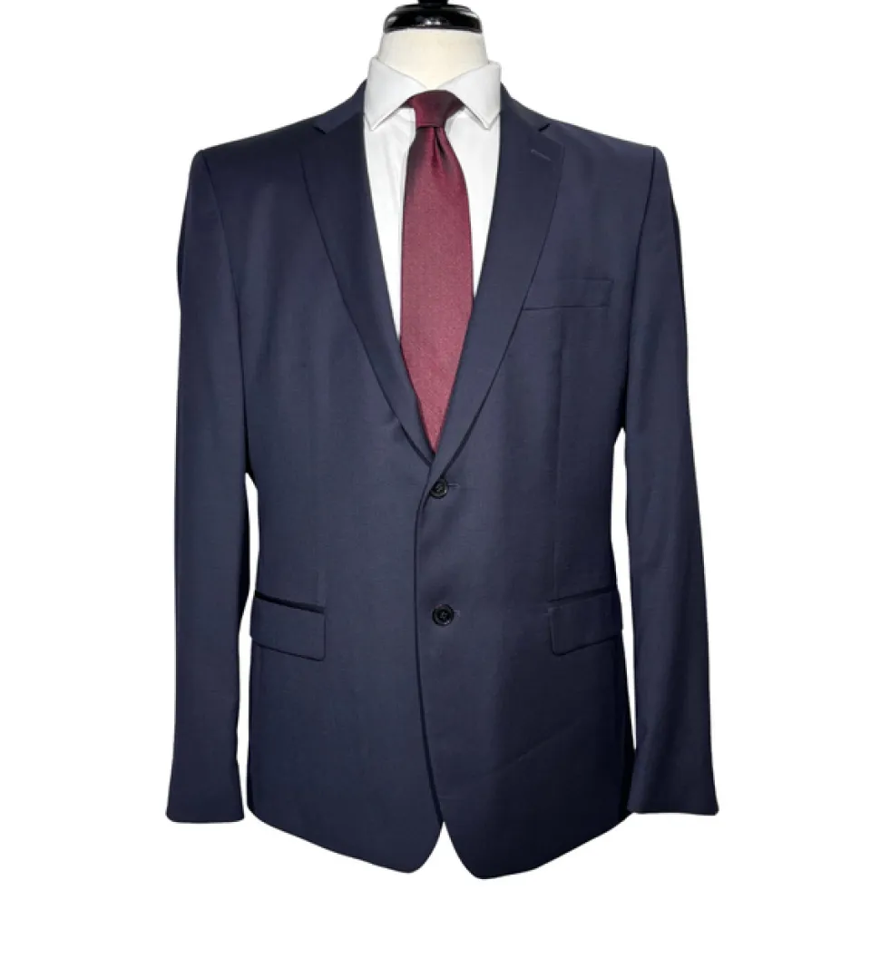 Versace Collection Mens Solid Dark Blue Notch Lapel Classic Fit 2-Button Wool Suit - 44L