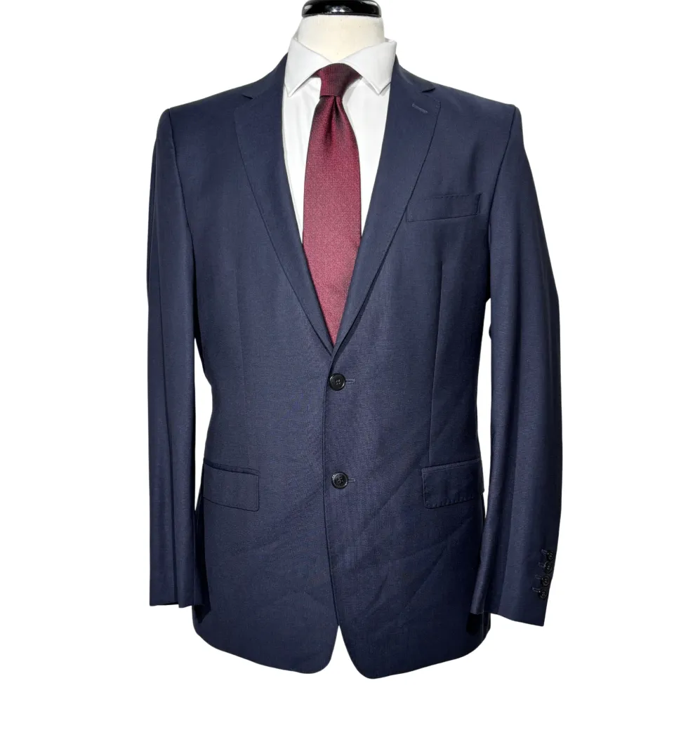 Versace Collection Mens Solid Navy Notch Lapel Classic Fit 2-Button Wool Silk Suit - 40L