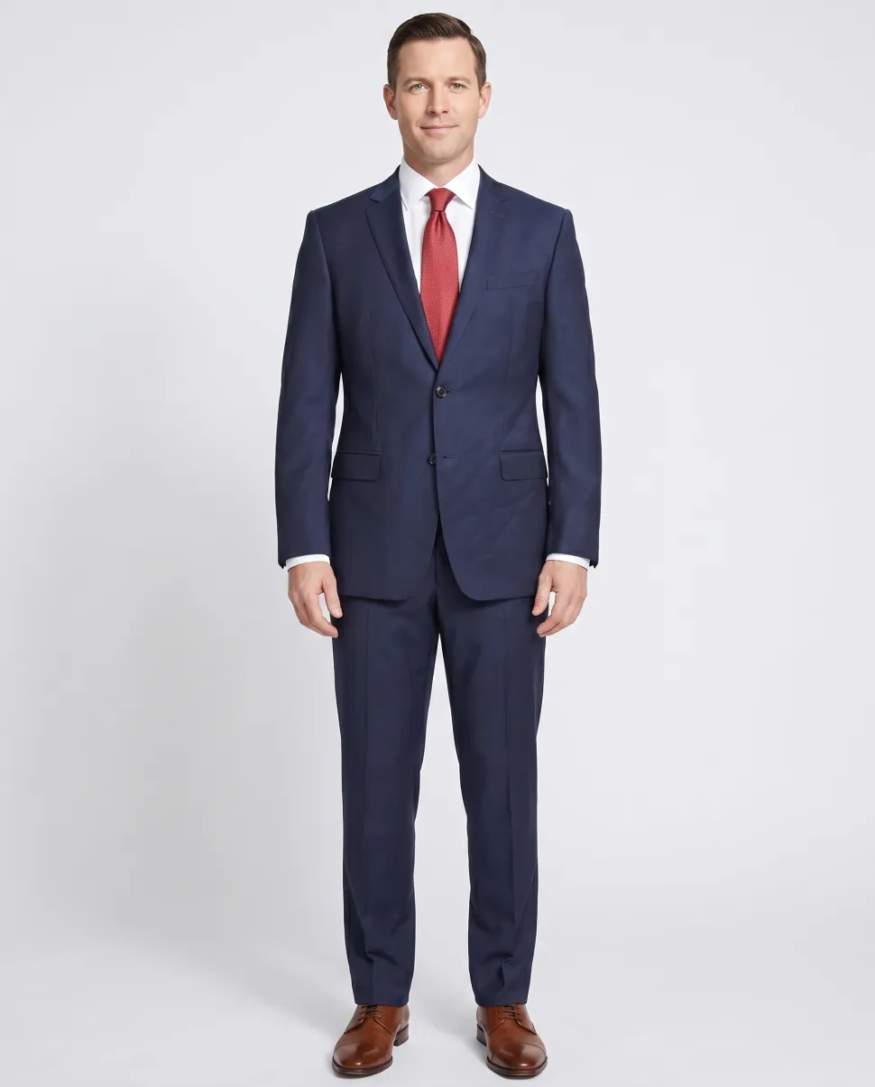 Versace Collection Mens Solid Navy Notch Lapel Classic Fit 2-Button Wool Silk Suit - 40L
