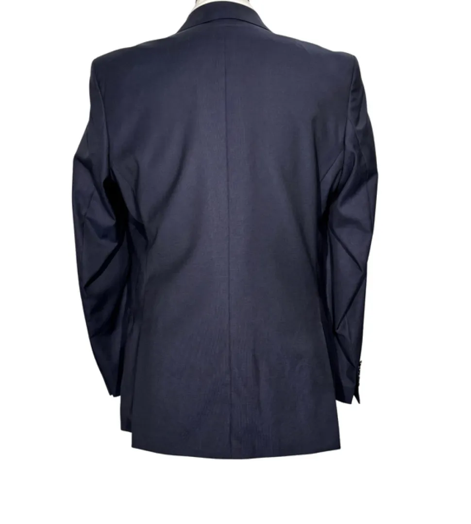 Versace Collection Mens Solid Navy Notch Lapel Classic Fit 2-Button Wool Silk Suit - 40L