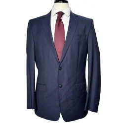 Versace Collection Mens Solid Navy Notch Lapel Classic Fit 2-Button Wool Silk Suit - 40L