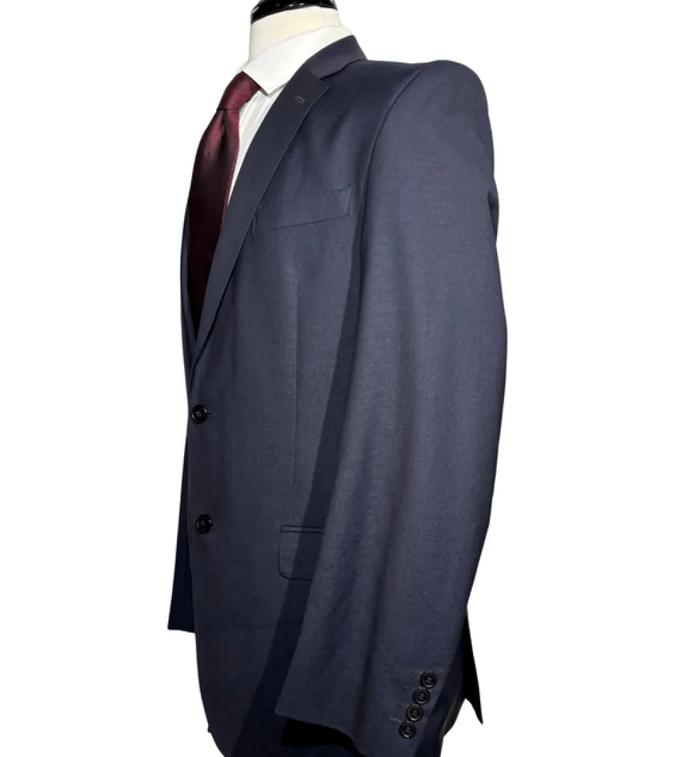 Versace Collection Mens Solid Navy Notch Lapel Classic Fit 2-Button Wool Silk Suit - 40L