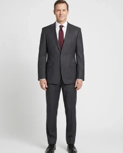 Versace Collection Mens Solid Charcoal Notch Lapel Classic Fit 2-Button Wool Suit - 40L