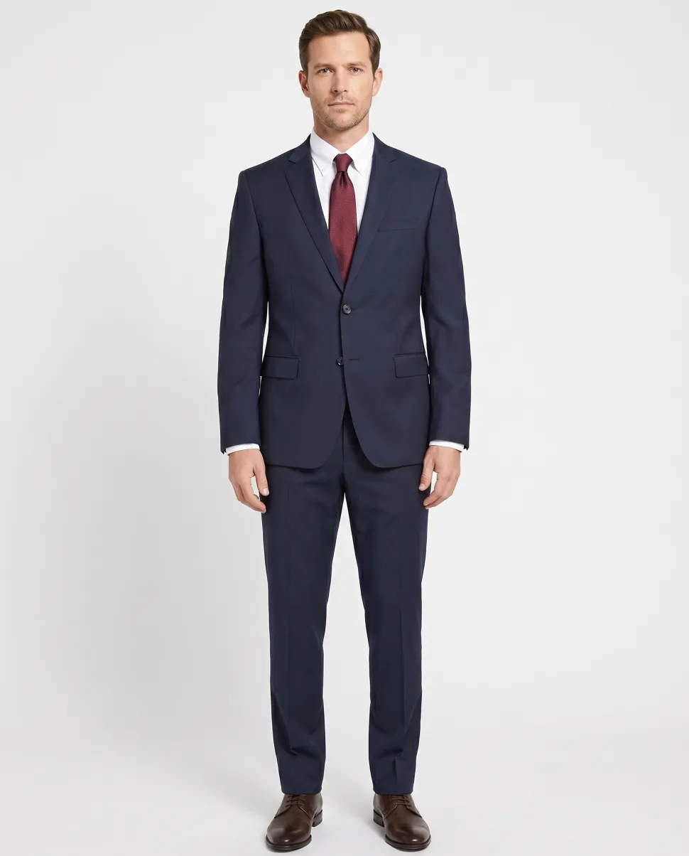 Versace Collection Mens Solid Dark Blue Notch Lapel Classic Fit 2-Button Wool Suit - 44L
