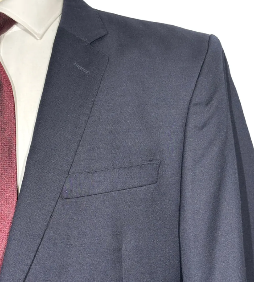 Versace Collection Mens Solid Dark Blue Notch Lapel Classic Fit 2-Button Wool Suit - 44L