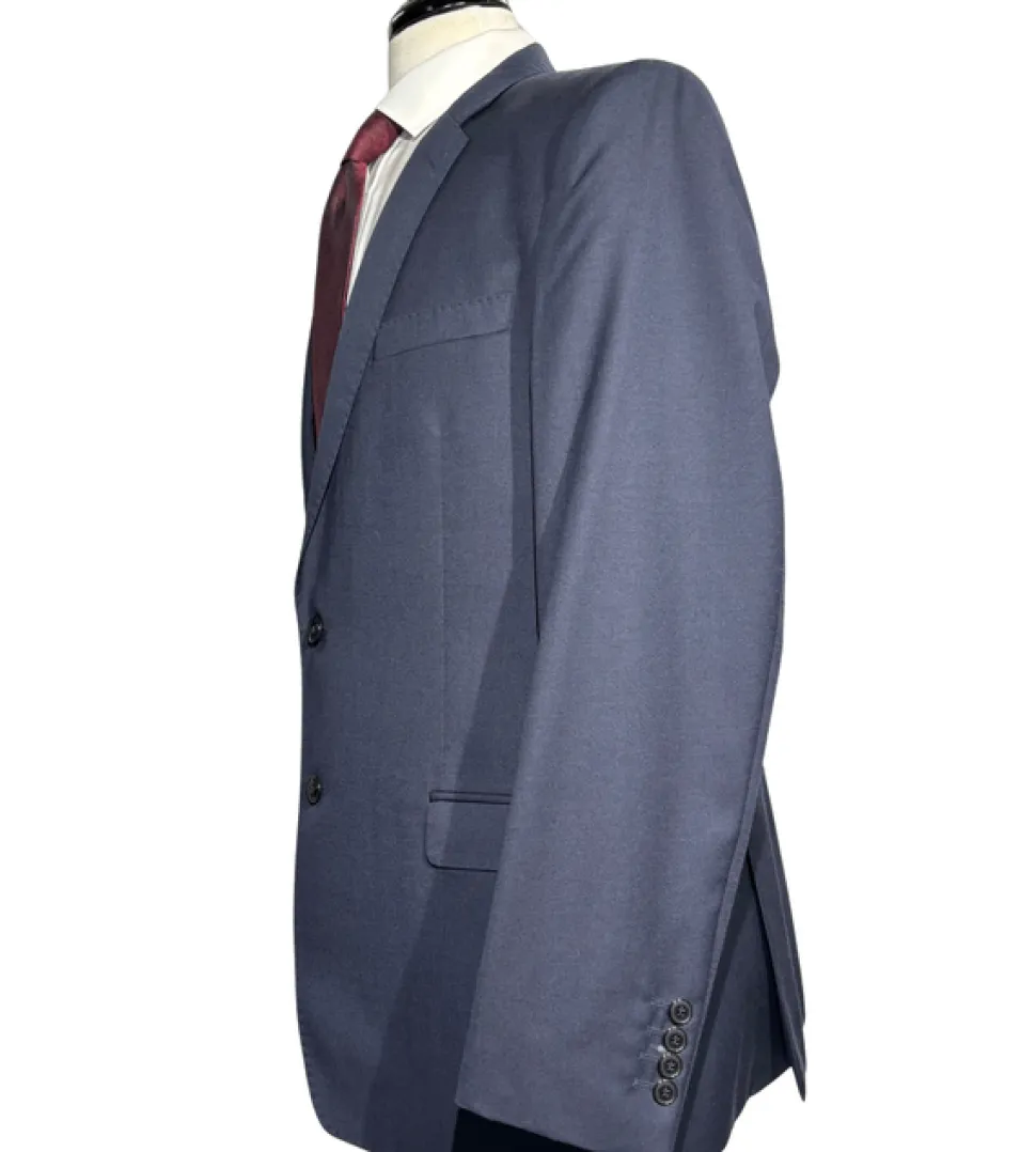 Versace Collection Mens Solid Dark Blue Notch Lapel Classic Fit 2-Button Wool Suit - 44L