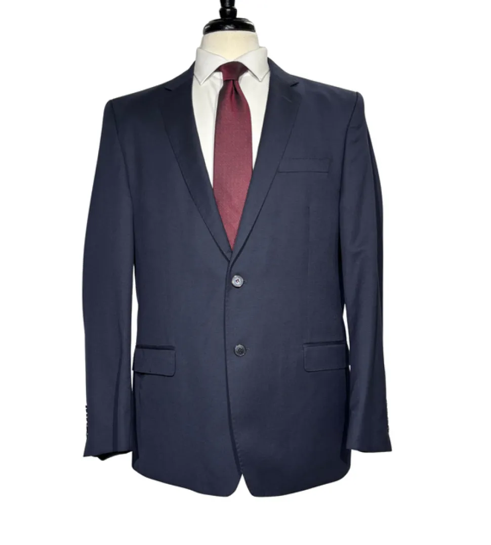 Versace Collection Mens Solid Dark Blue Notch Lapel Classic Fit 2-Button Wool Suit - 44L
