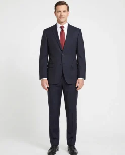 Versace Collection Mens Solid Dark Blue Notch Lapel Classic Fit 2-Button Wool Suit - 44L
