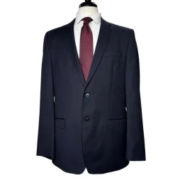 Versace Collection Mens Solid Dark Blue Notch Lapel Classic Fit 2-Button Wool Suit - 44L