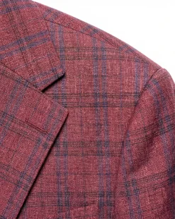 Vitali Plaid Berry Modern Fit Notch Lapel 2-Button Blazer Sport Coat