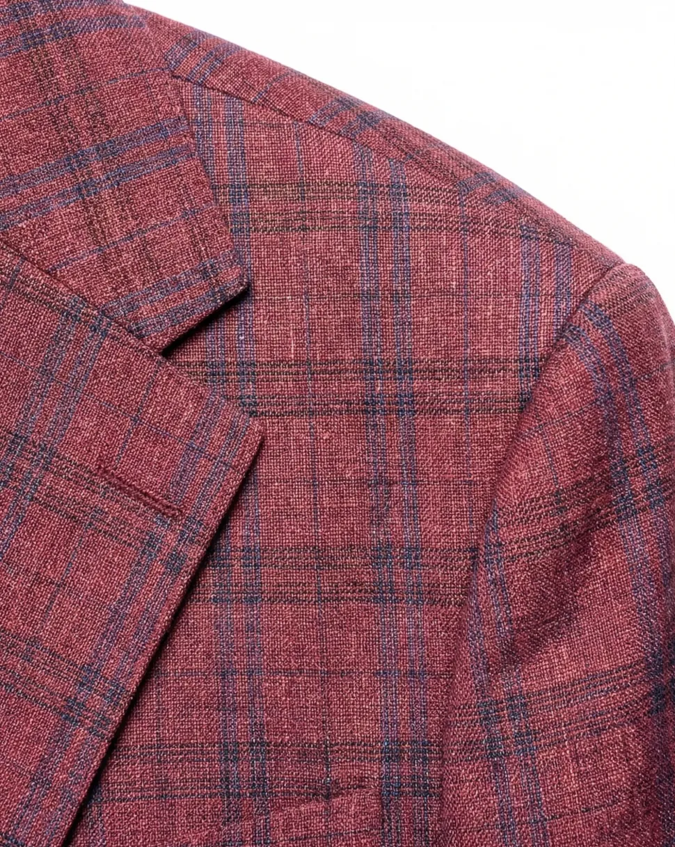 Vitali Plaid Berry Modern Fit Notch Lapel 2-Button Blazer Sport Coat
