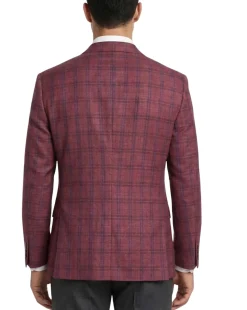 Vitali Plaid Berry Modern Fit Notch Lapel 2-Button Blazer Sport Coat