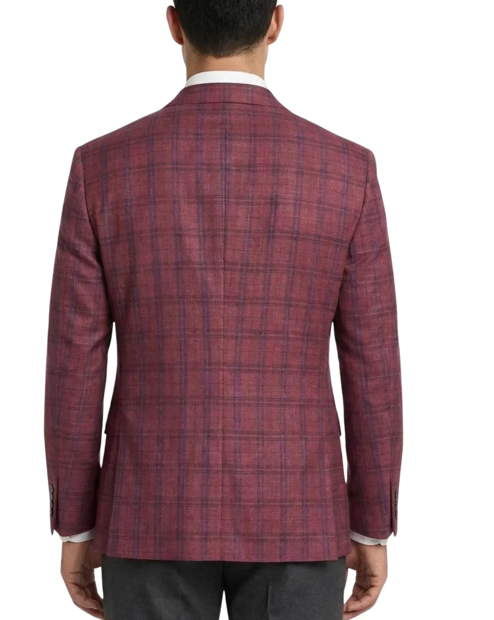 Vitali Plaid Berry Modern Fit Notch Lapel 2-Button Blazer Sport Coat