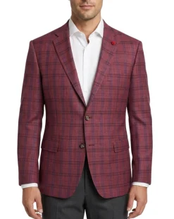 Vitali Plaid Berry Modern Fit Notch Lapel 2-Button Blazer Sport Coat