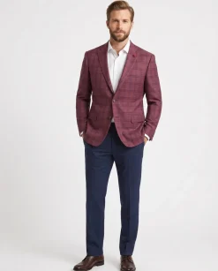 Vitali Plaid Berry Modern Fit Notch Lapel 2-Button Blazer Sport Coat
