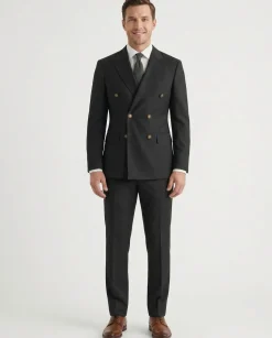 Vitali Solid Black Classic Fit Peak Lapel Double Breasted Suit