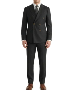 Vitali Solid Black Classic Fit Peak Lapel Double Breasted Suit