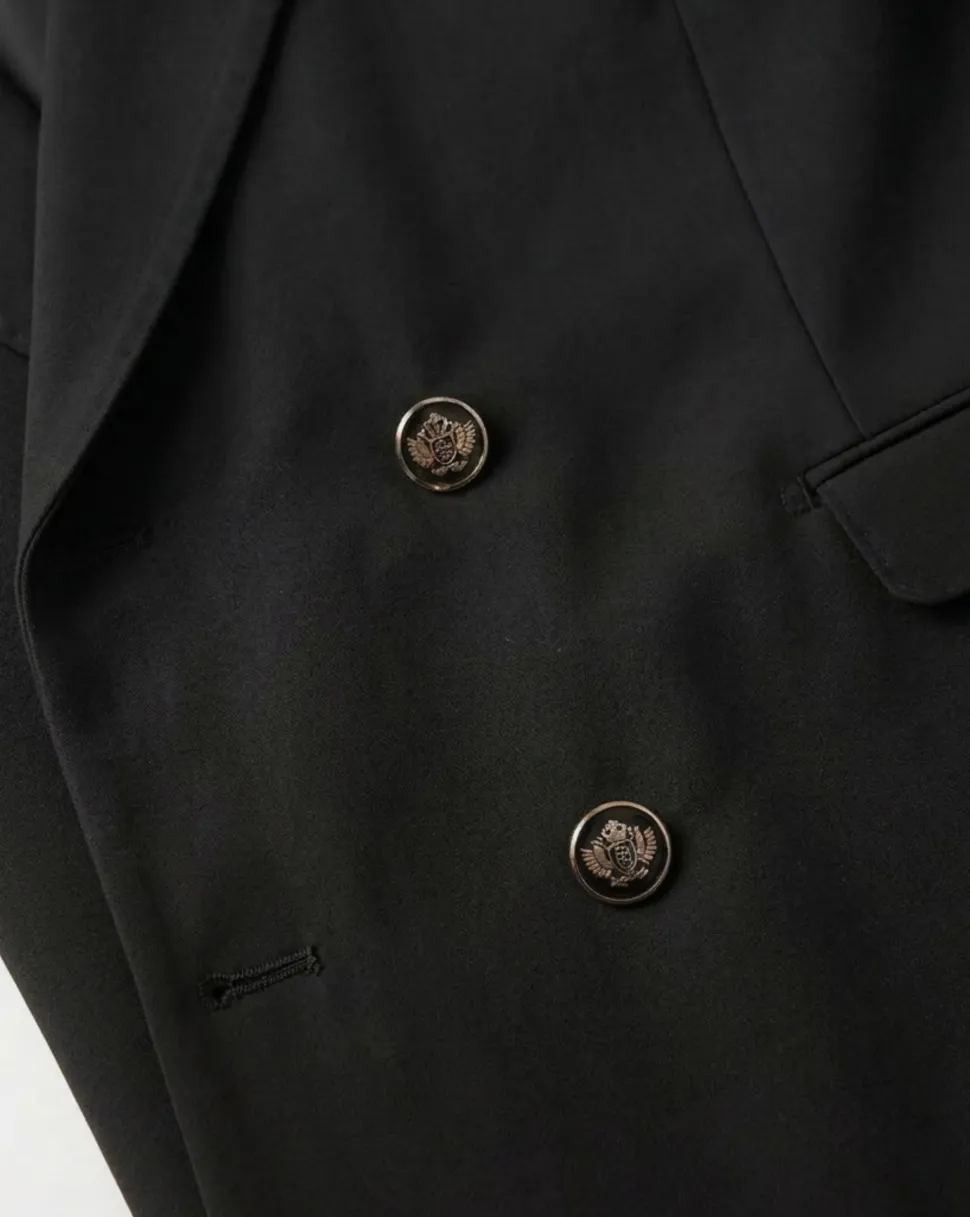 Vitali Solid Black Classic Fit Peak Lapel Double Breasted Suit