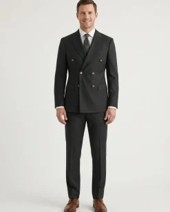 Vitali Solid Black Slim Fit Peak Lapel Double Breasted Suit