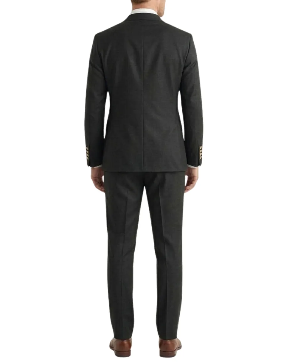 Vitali Solid Black Slim Fit Peak Lapel Double Breasted Suit