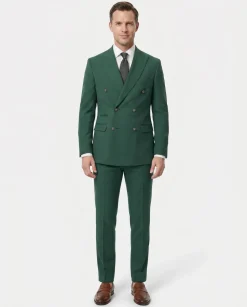 Vitali Solid Hunter Green Classic Fit Peak Lapel Double Breasted Suit