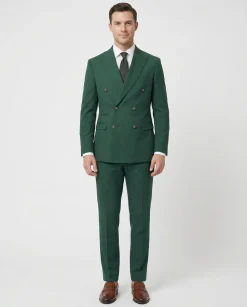 Vitali Solid Hunter Green Slim Fit Peak Lapel Double Breasted Suit