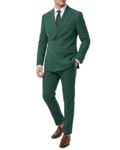 Vitali Solid Hunter Green Slim Fit Peak Lapel Double Breasted Suit
