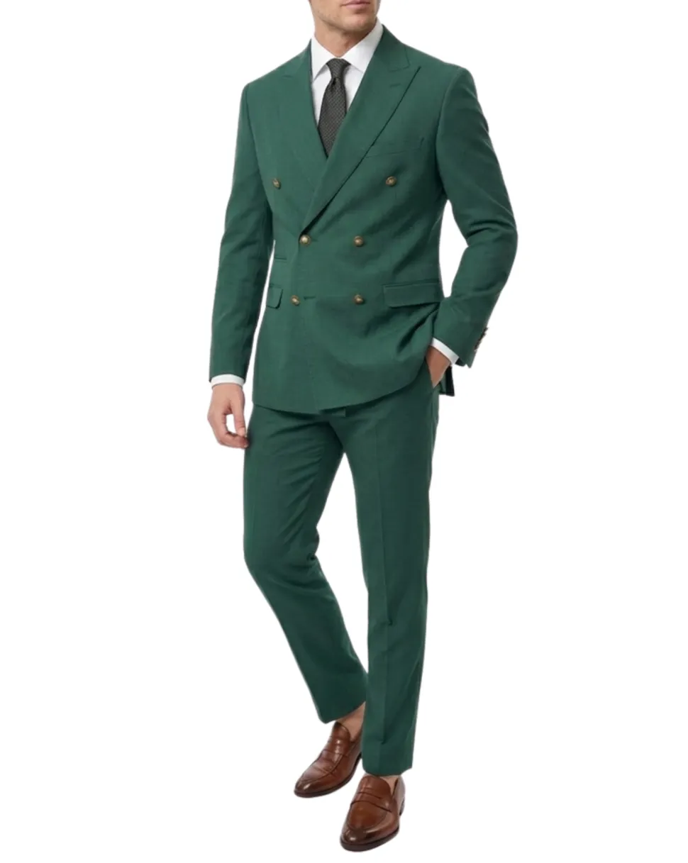 Vitali Solid Hunter Green Slim Fit Peak Lapel Double Breasted Suit