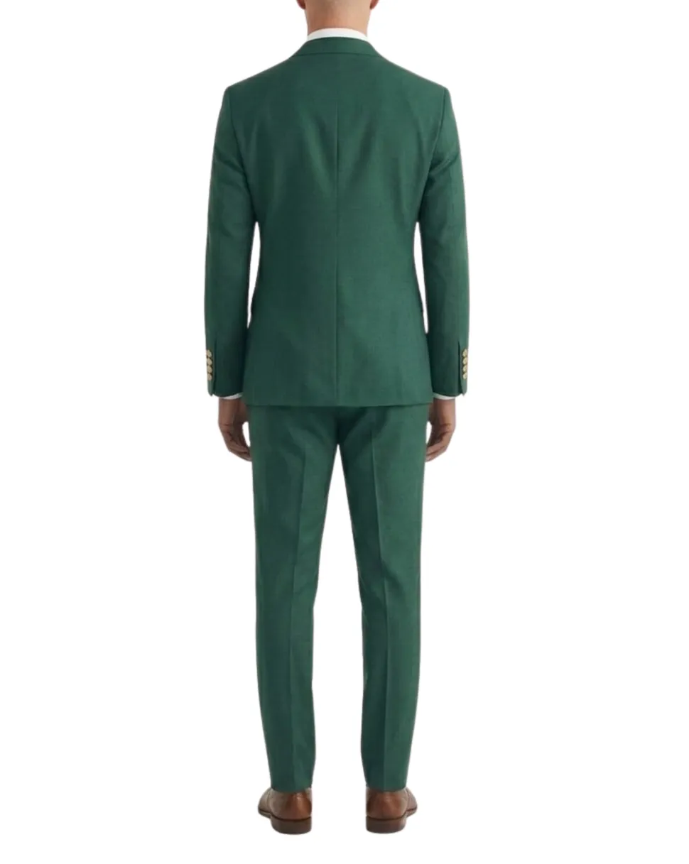 Vitali Solid Hunter Green Slim Fit Peak Lapel Double Breasted Suit