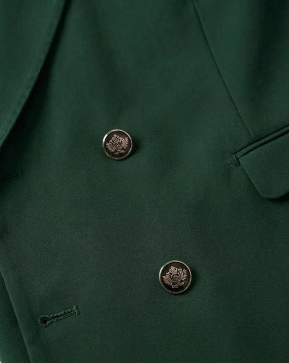 Vitali Solid Hunter Green Slim Fit Peak Lapel Double Breasted Suit