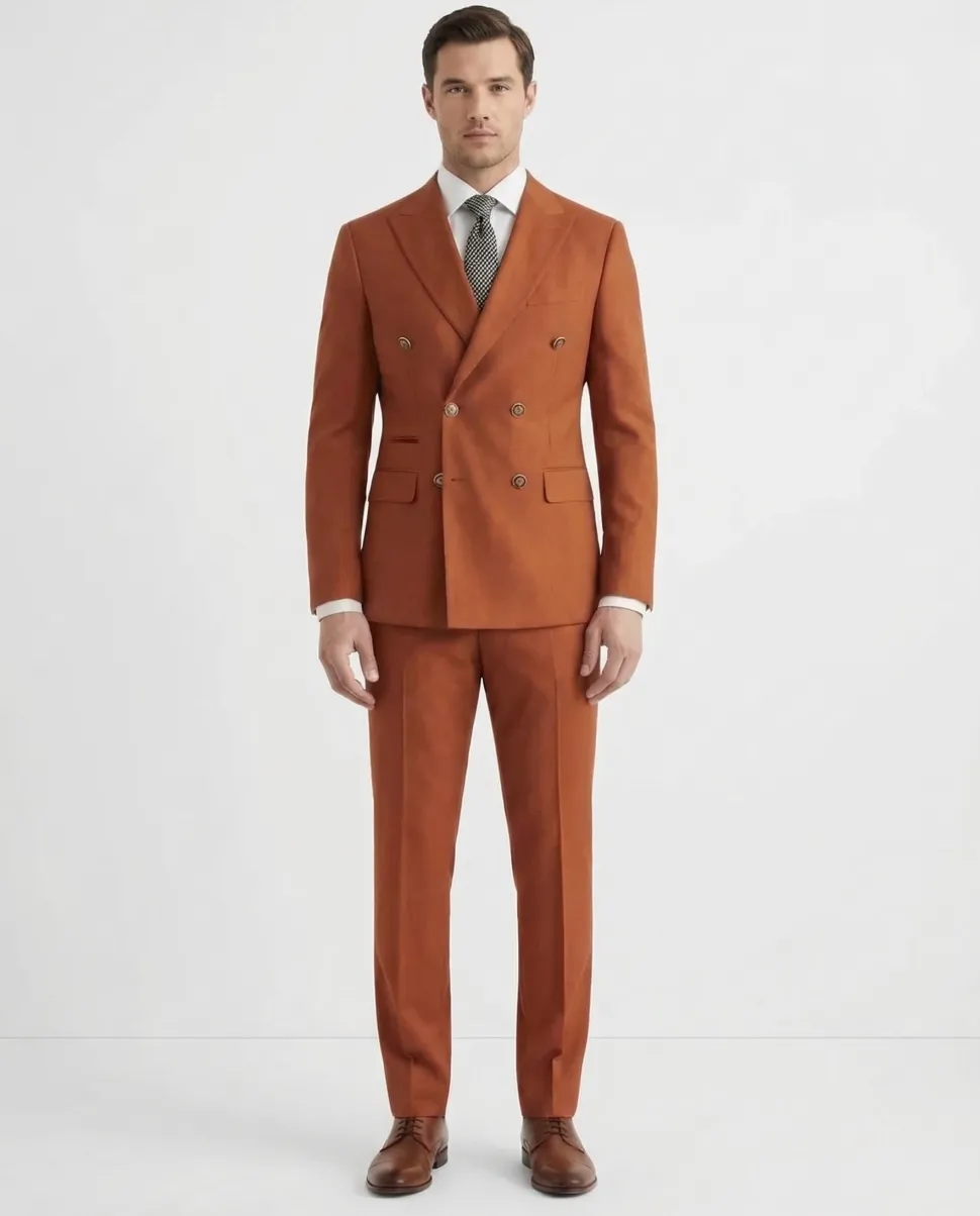 Vitali Solid Rust Classic Fit Peak Lapel Double Breasted Suit