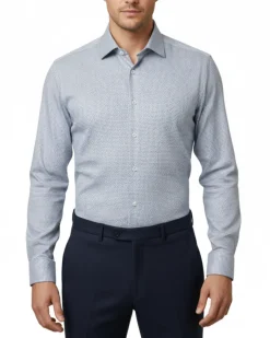 Vitarelli Italy White & Blue Slim Fit 4-Way Super Stretch Wrinkle Resistant Dress Shirt