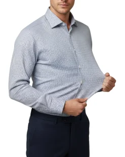 Vitarelli Italy White & Blue Slim Fit 4-Way Super Stretch Wrinkle Resistant Dress Shirt